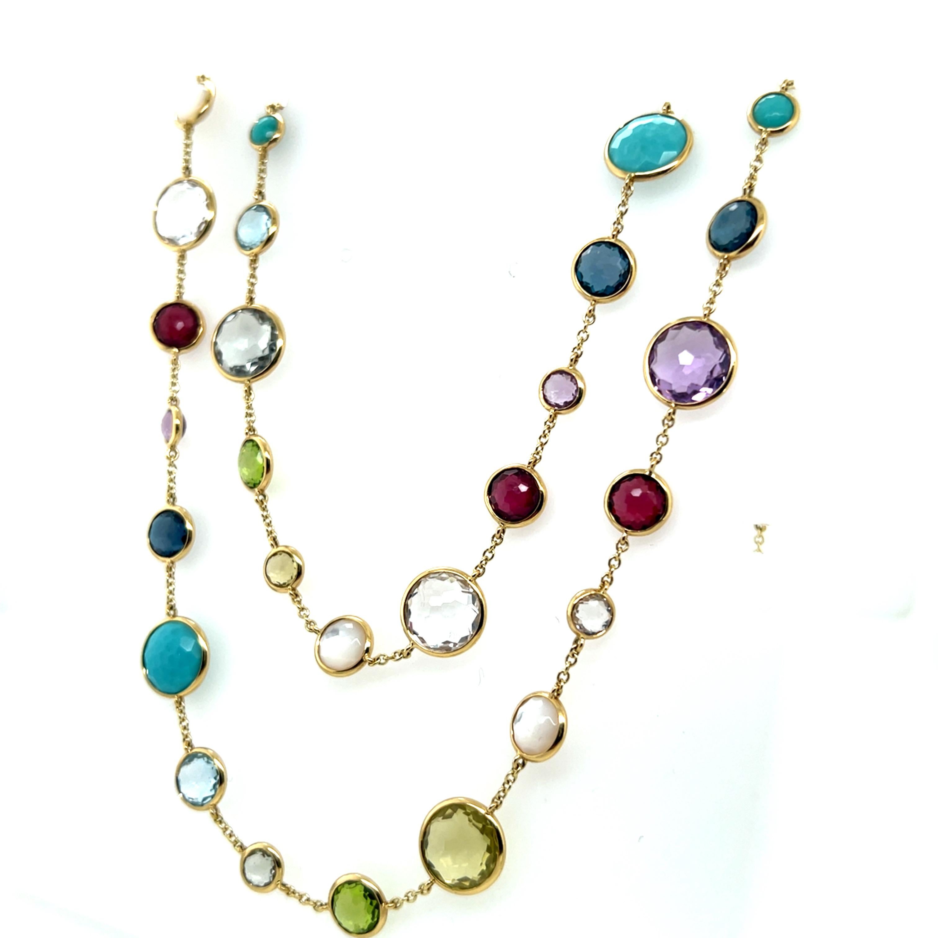 Taille rose Collier Lollipop moderne en or signé Ippolita avec pierres multicolores arc-en-ciel de 36 pouces en vente