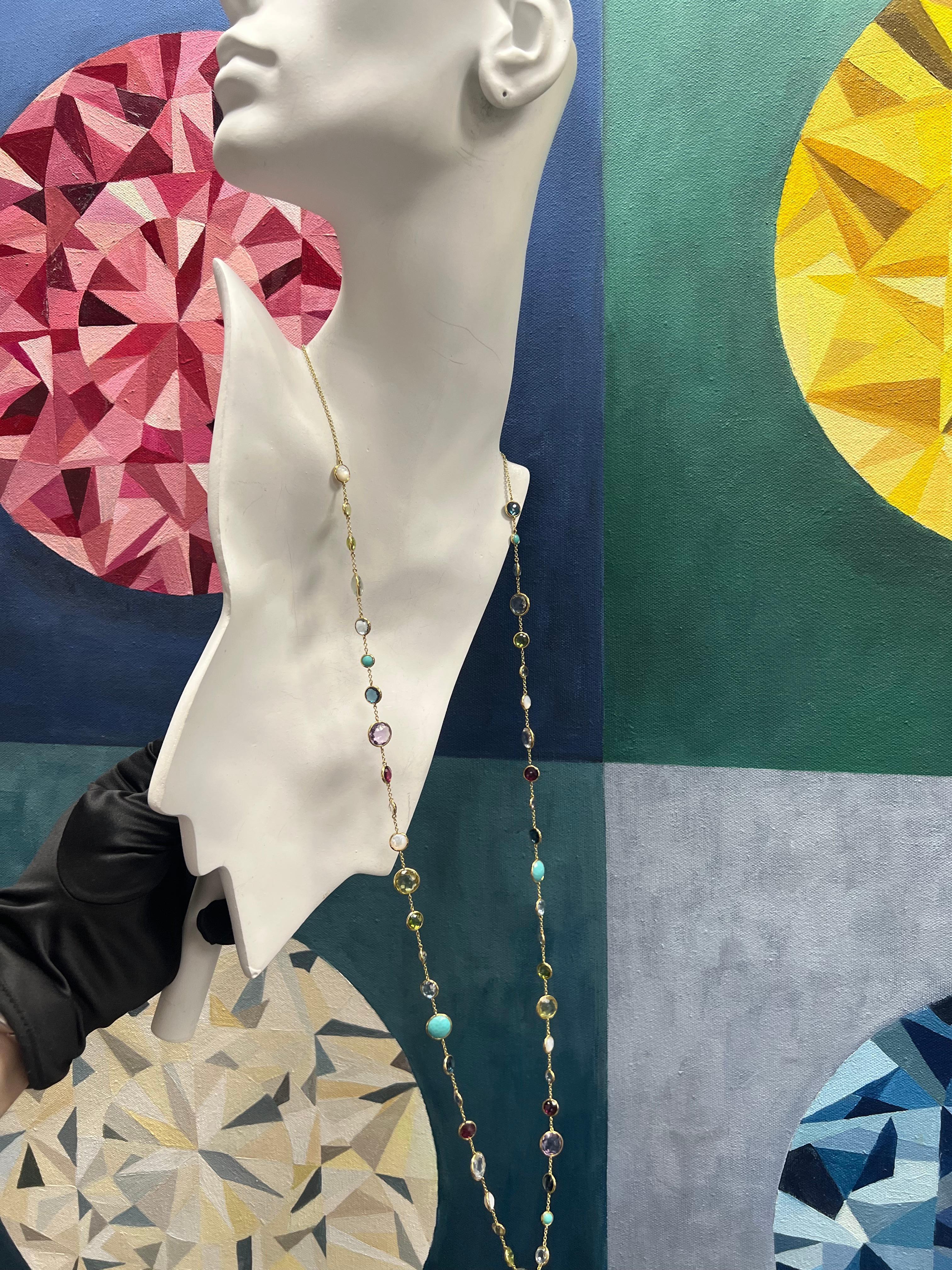 Collier Lollipop moderne en or signé Ippolita avec pierres multicolores arc-en-ciel de 36 pouces Bon état - En vente à Los Angeles, CA