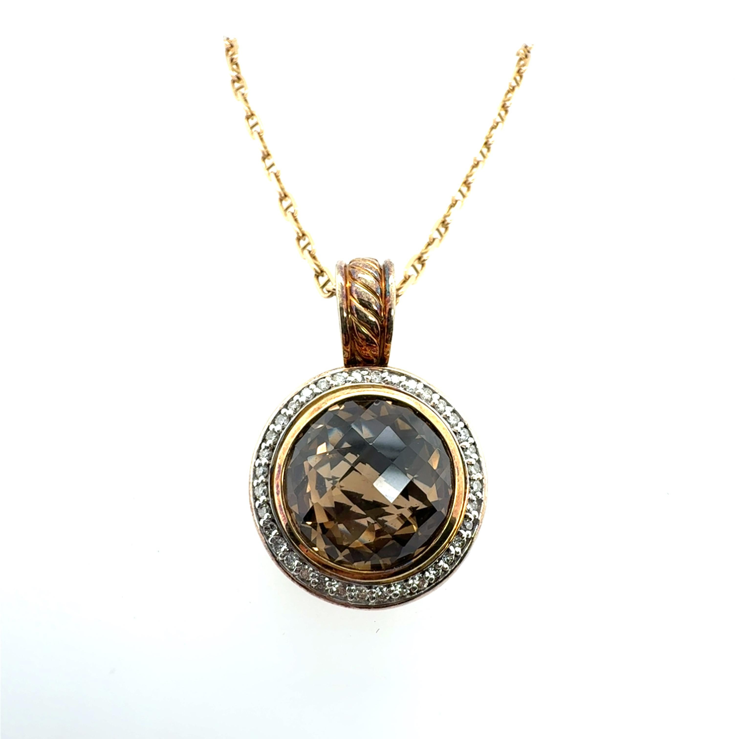 Moderne Pendentif moderne en or et argent avec topaze fumée naturelle et diamant David Yurman en vente