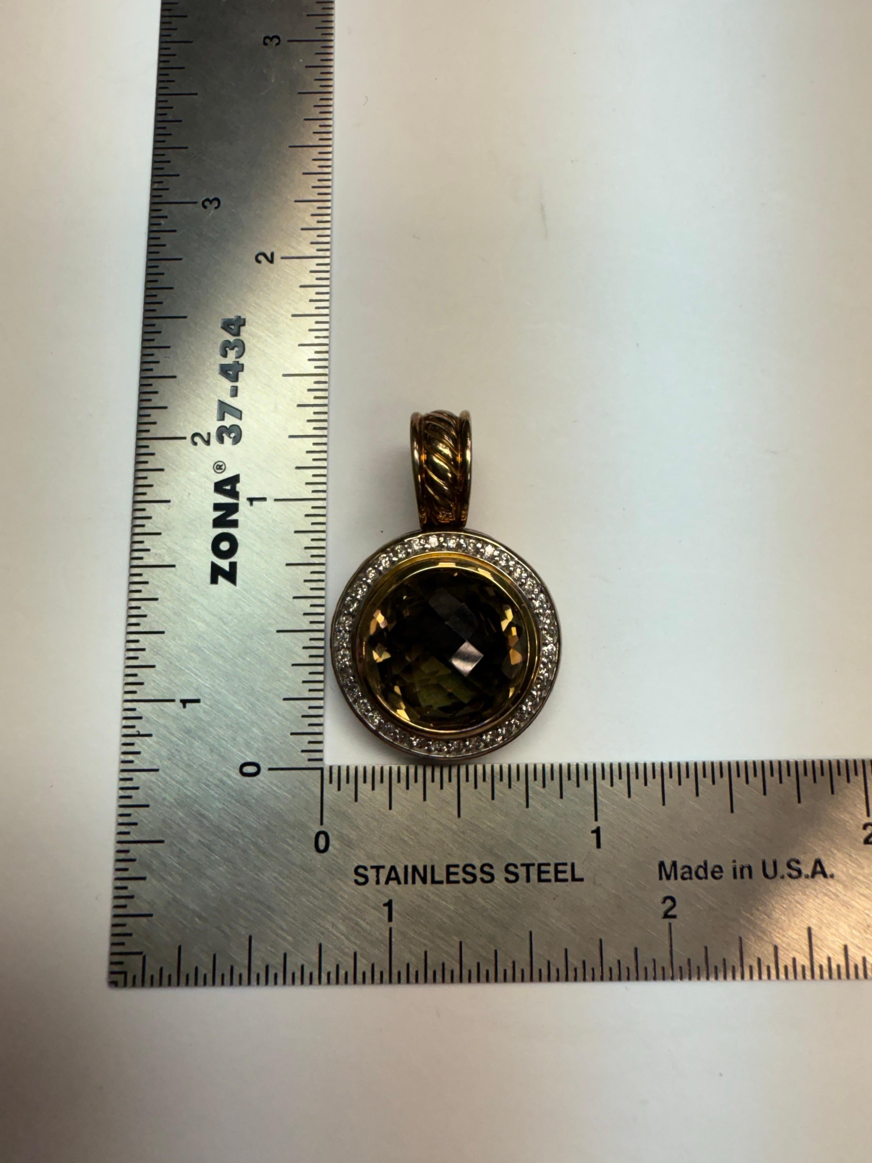 Pendentif moderne en or et argent avec topaze fumée naturelle et diamant David Yurman en vente 2