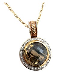 Pendentif moderne en or et argent avec topaze fumée naturelle et diamant David Yurman