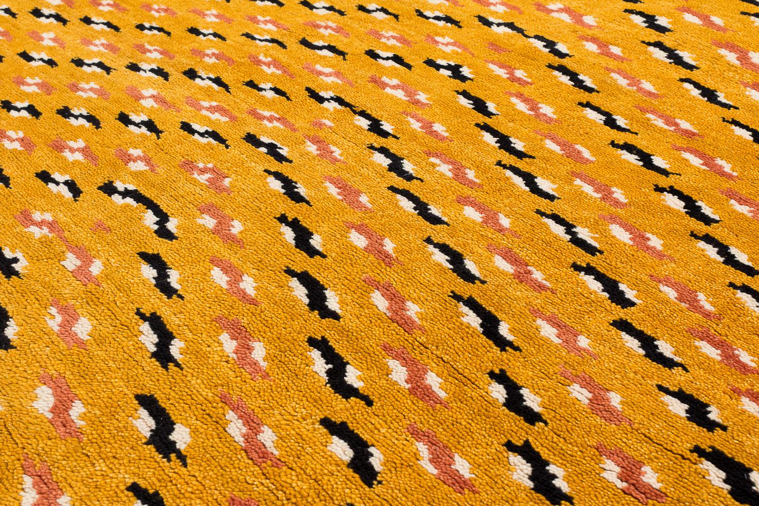 Tibetan Modern Gold Tiger Chevron Pattern Small Wool Area Rug by Joseph Carini For Sale