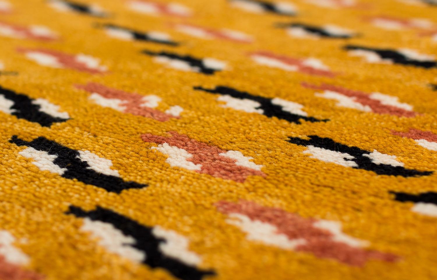 Nepalese Modern Gold Tiger Chevron Pattern Small Wool Area Rug by Joseph Carini For Sale