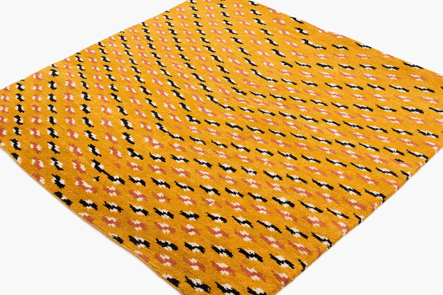 Hand-Woven Modern Gold Tiger Chevron Pattern Small Wool Area Rug by Joseph Carini For Sale
