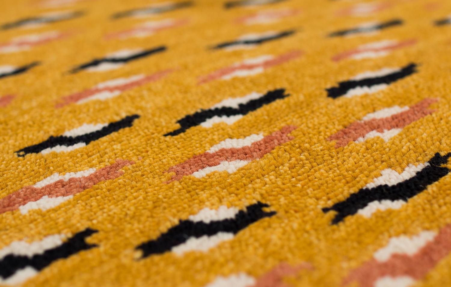 Modern Gold Tiger Chevron Pattern Small Wool Area Rug by Joseph Carini For Sale 1