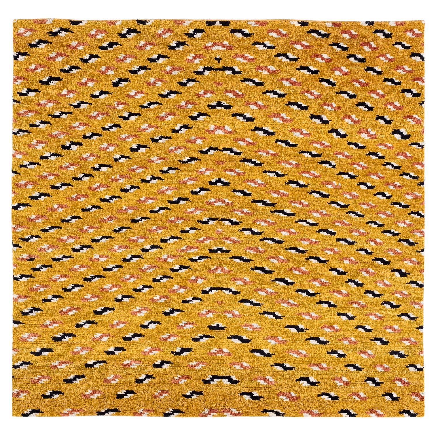 Modern Gold Tiger Chevron Pattern Small Wool Area Rug by Joseph Carini