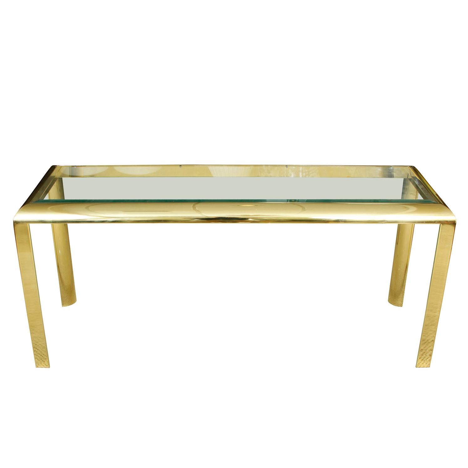Modern Gold Tone and Glass Vintage Console Table In Good Condition For Sale In Locust Valley, NY