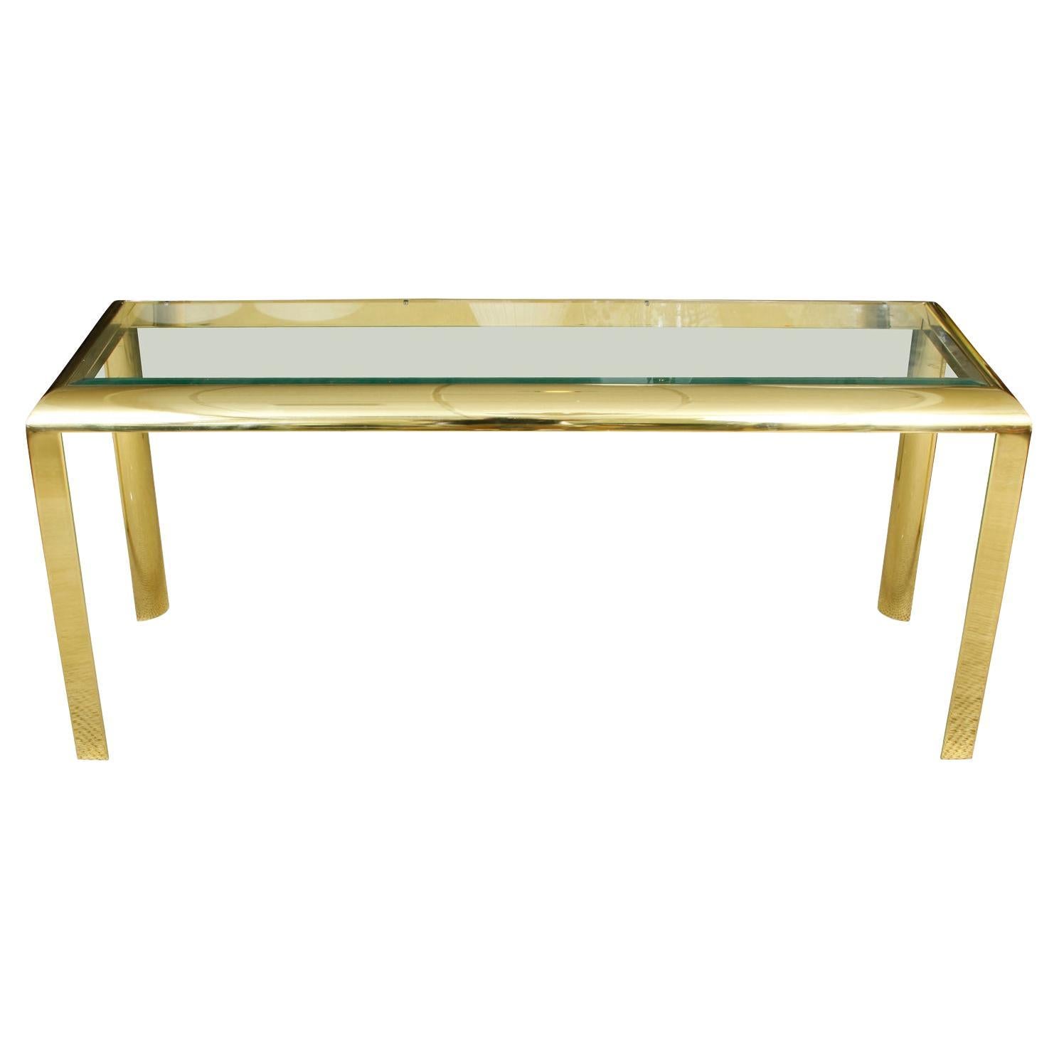 Modern Gold Tone and Glass Vintage Console Table For Sale