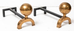 Modern Gold Tone Spherical Andirons, Pair