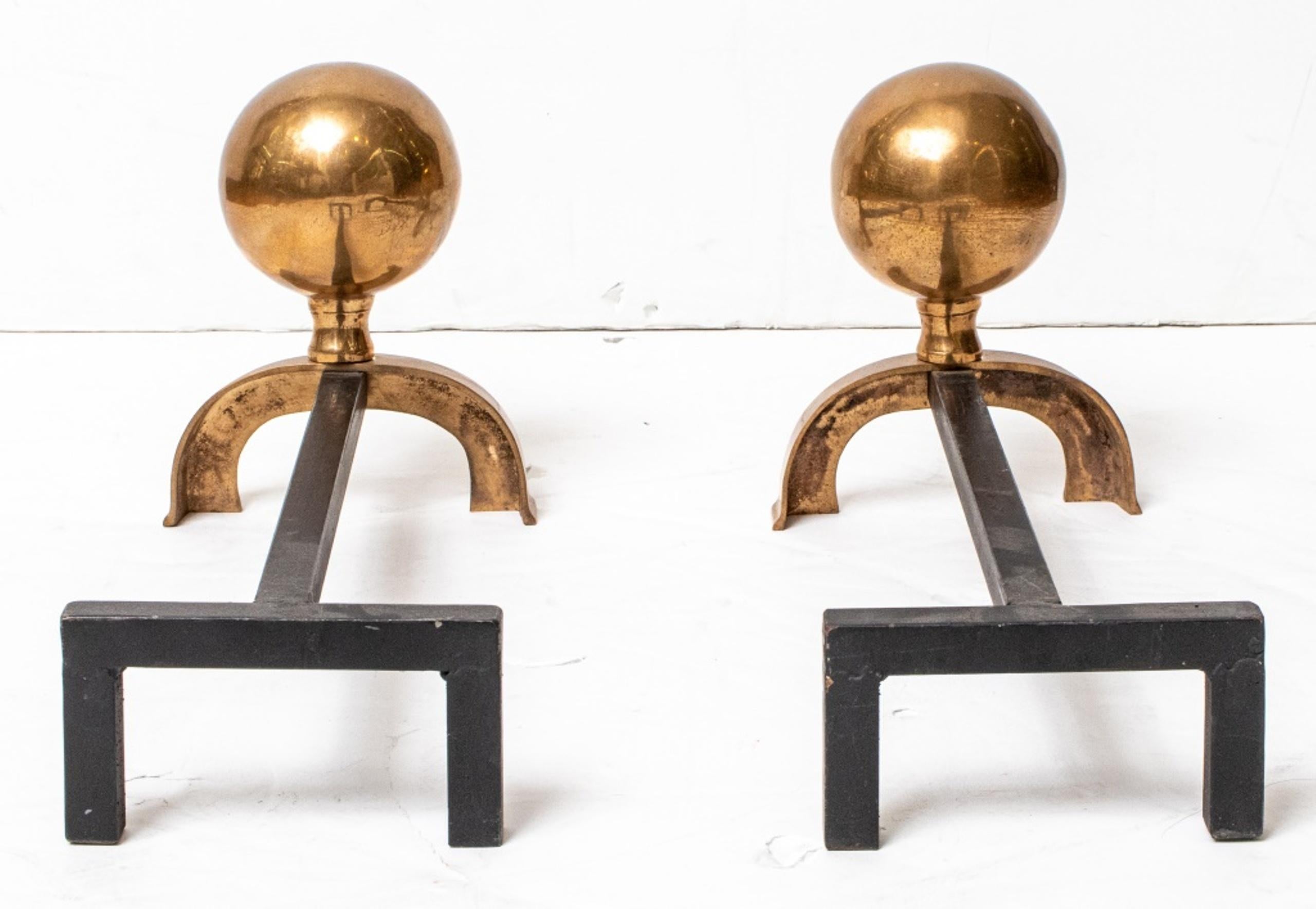 Modern Gold Tone Spherical Andirons, Pair In Good Condition In New York, NY