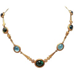 Modern Gold Tourmaline and Chrysoberyl Necklace