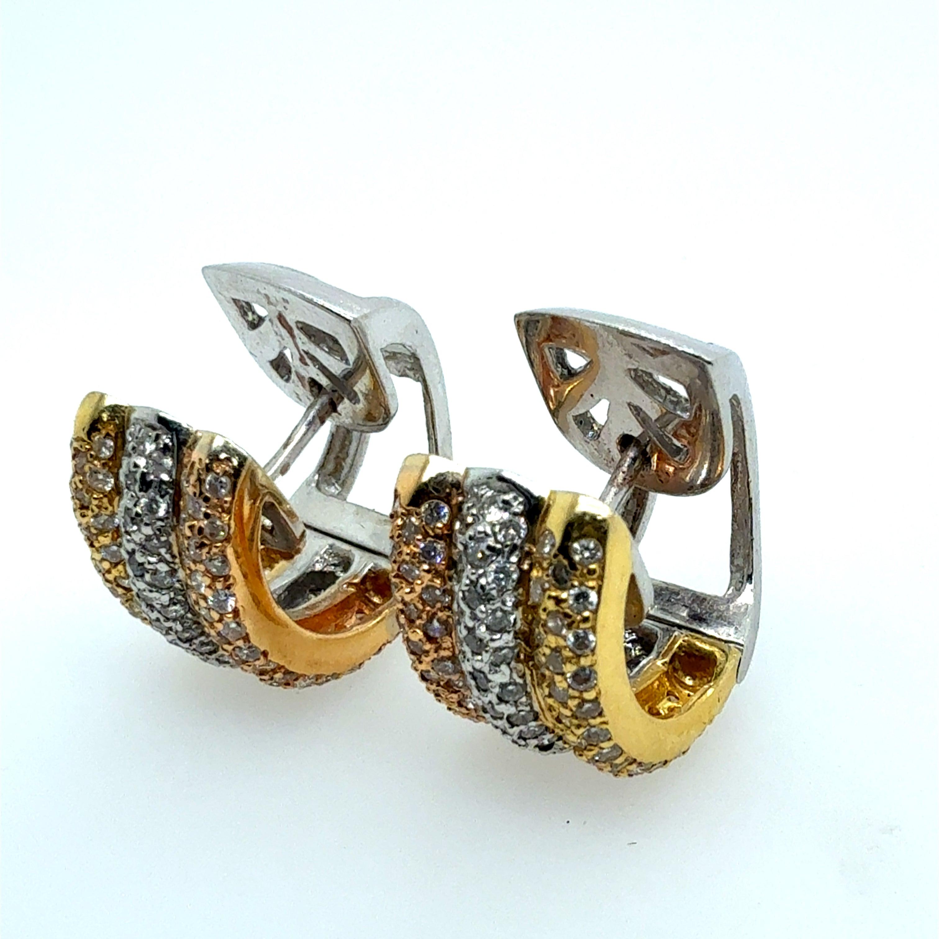 De las mujeres Pendientes Abrazador Tricolor de Oro Moderno con Diamantes Naturales de 1,50 ct en venta