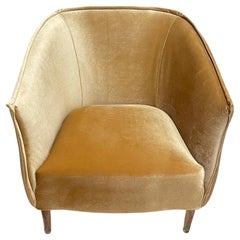 Modern Gold Velvet Barrel Chair with Lucite Legs