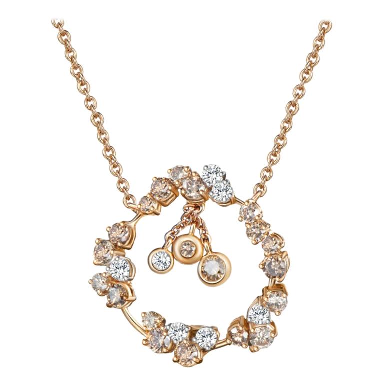 Modern Gold White and Champagne Diamond Pendant Necklace For Sale