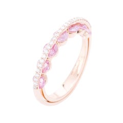 Modern Gold White Diamond and Pink Sapphire Ring, Alternative Bridal Wedding