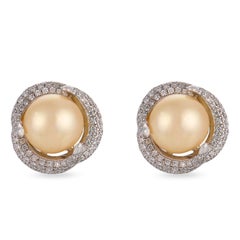 Modern golden pearl diamond 18k white gold earrings