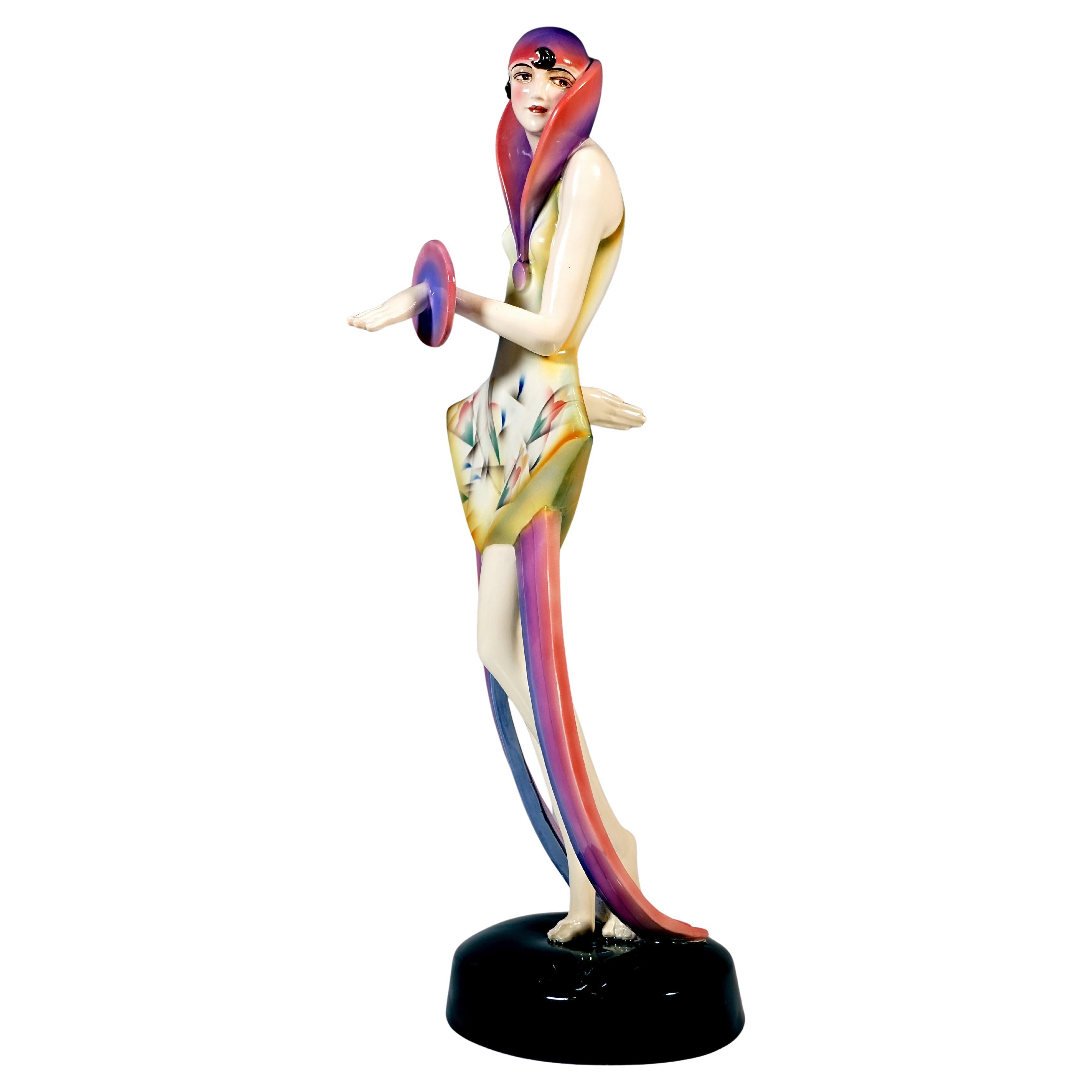 'Modern', Goldscheider Art Deco Dancer In Expressive Costume, Stephan Dakon 1928