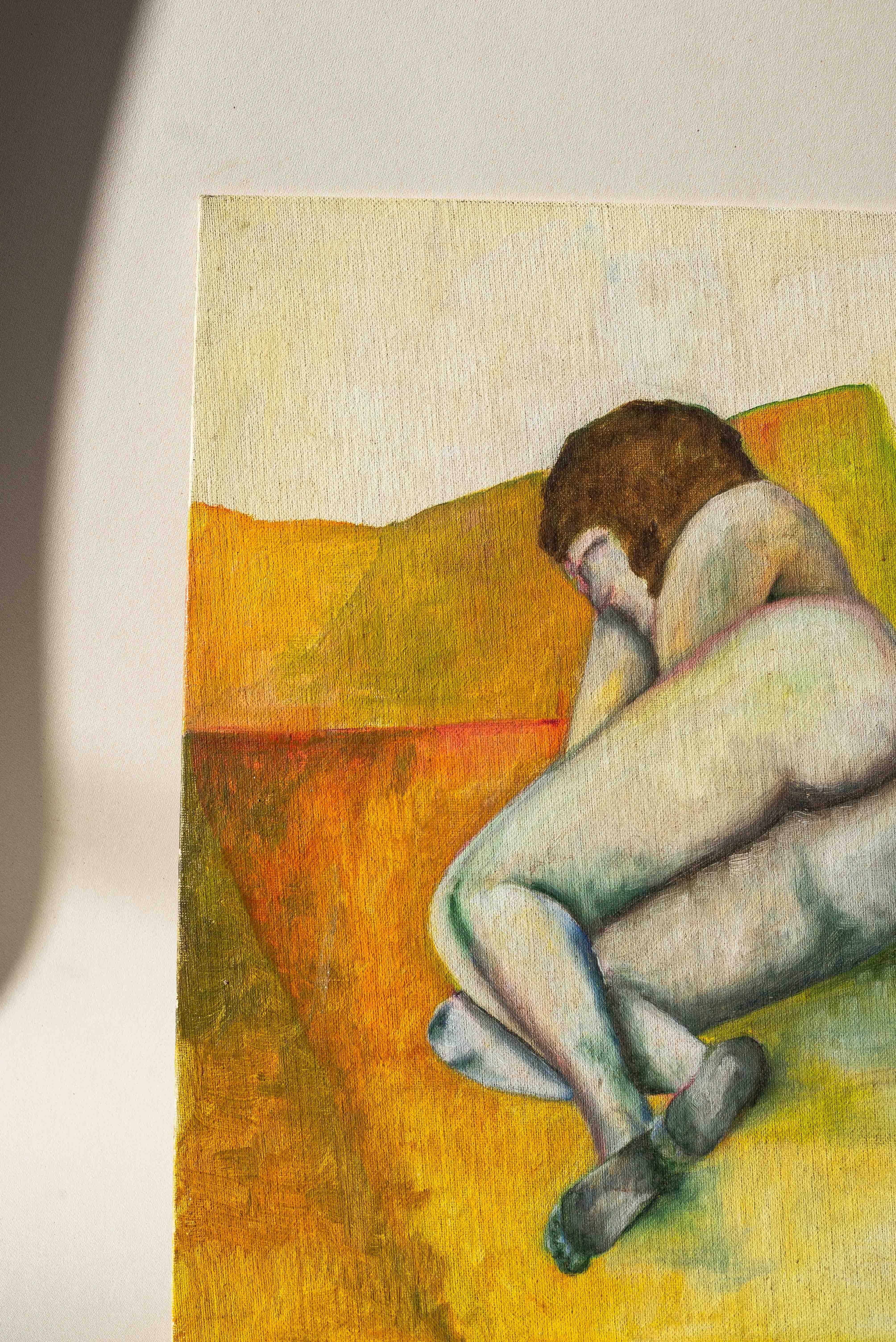Modern Gouache Painting, Female Nude on Canvas, France, 1970s. In Good Condition For Sale In ROUEN, FR