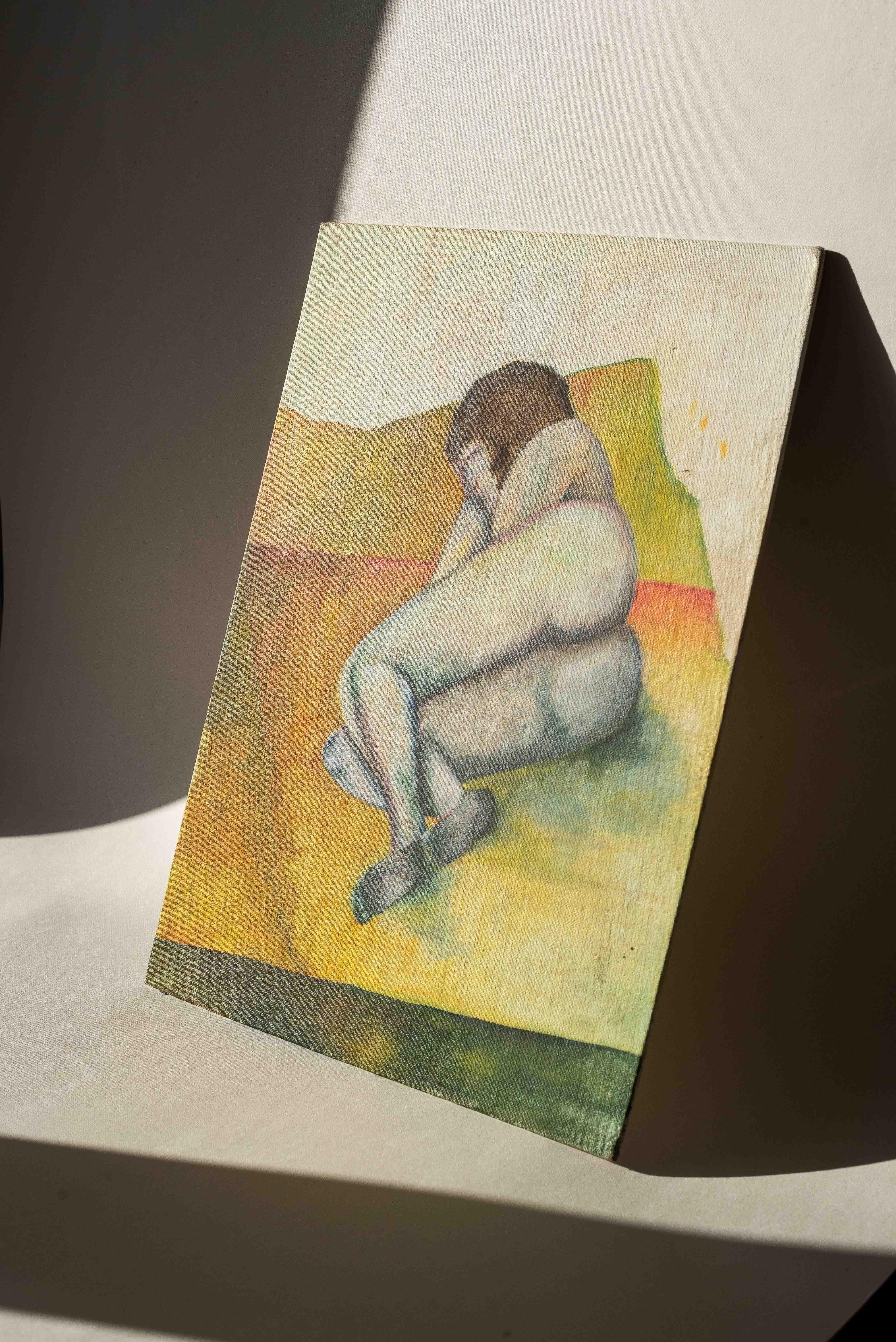 20th Century Modern Gouache Painting, Female Nude on Canvas, France, 1970s. For Sale
