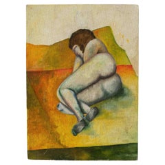Modernes Gouache-Gemälde, weiblicher Akt auf Leinwand, Frankreich, 1970er Jahre.