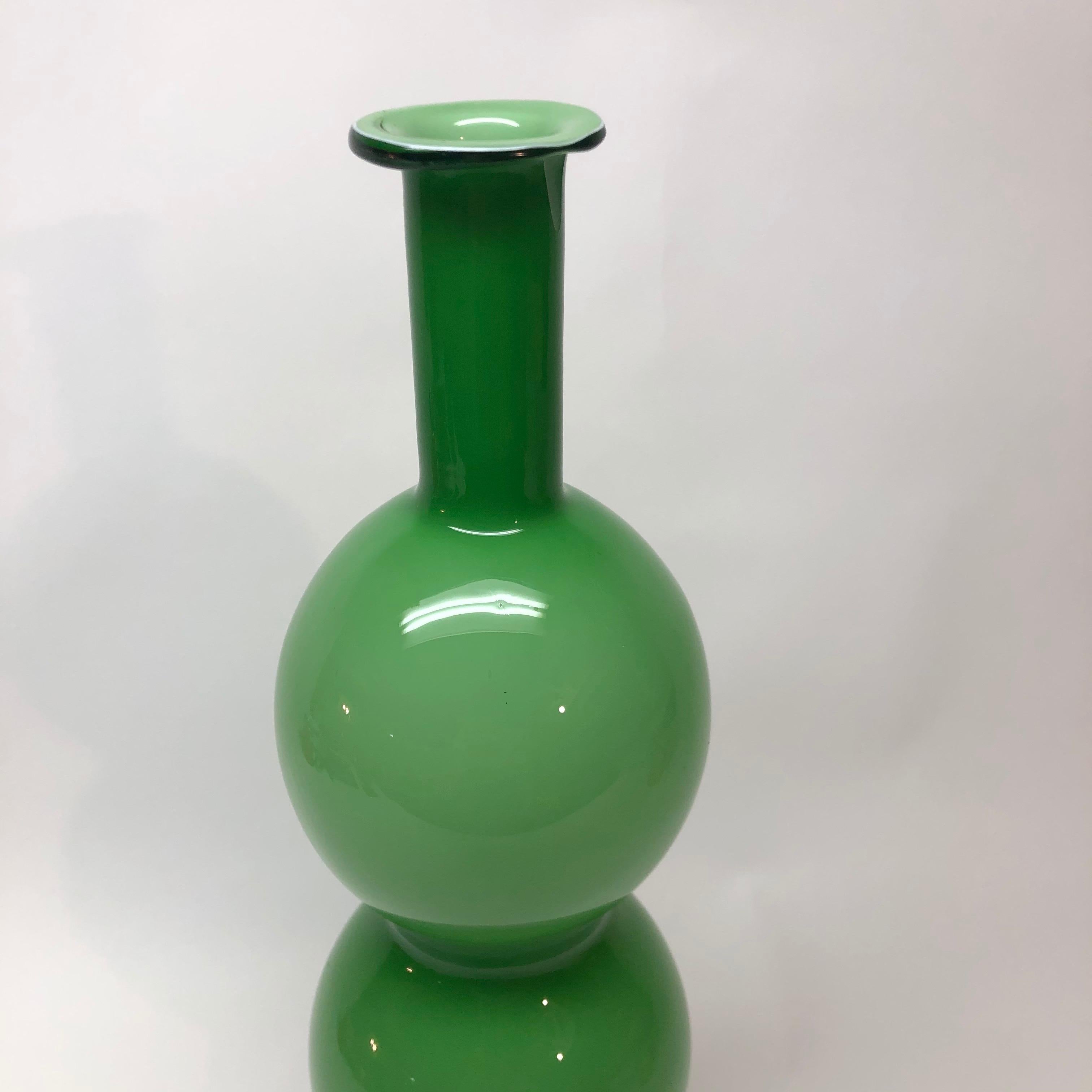 Modern gourd / bubble shape green glass bottle vase.