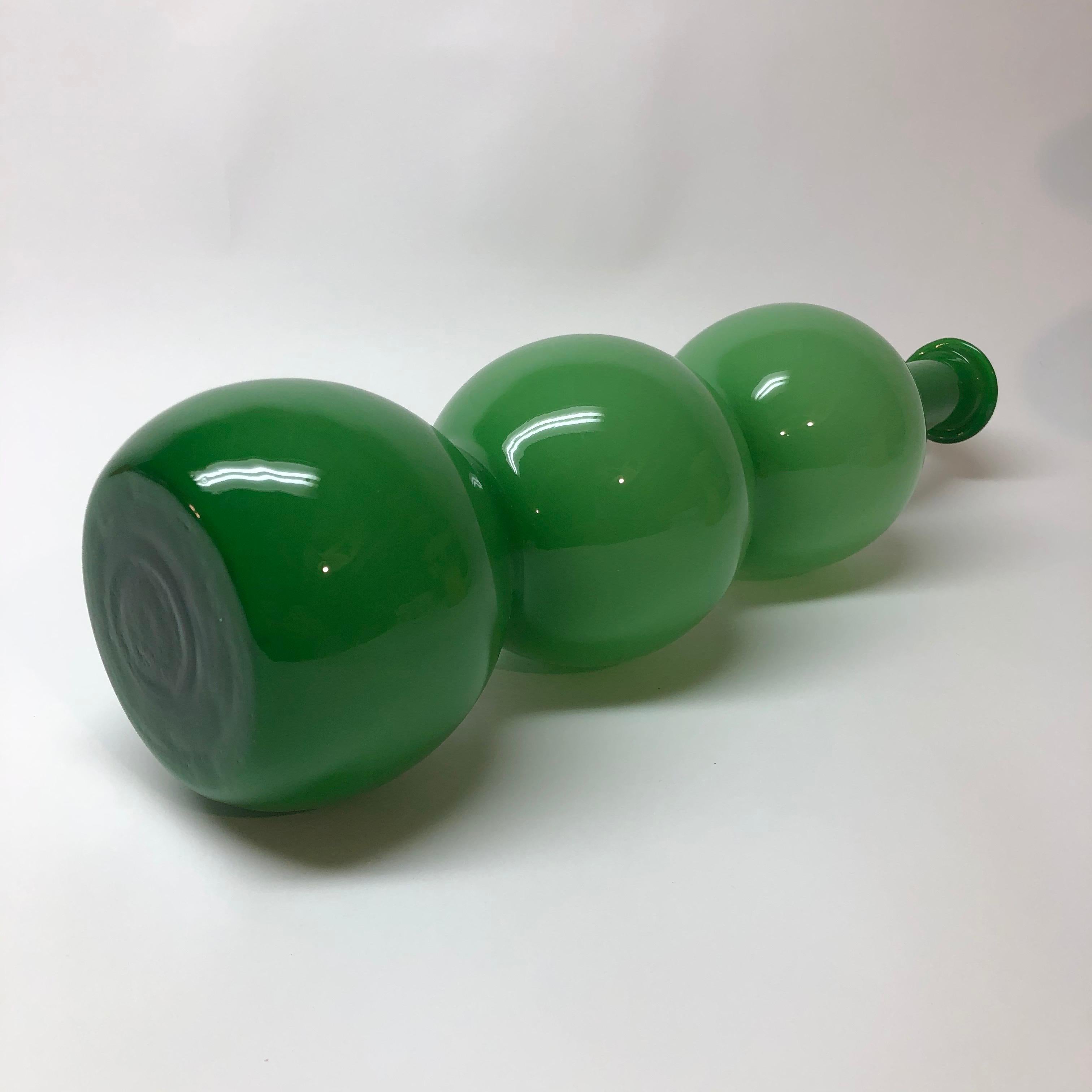 Modern Gourd Shape Green Glass Bottle Vase In Excellent Condition In East Hampton, NY