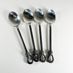 Modern Gourmet Setting Set of Four Twist Spoons Sculptural Stainless Steel