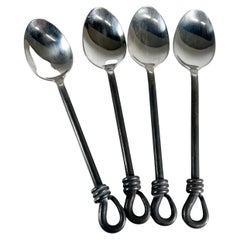 Modern Gourmet Setting Set of Four Twist Spoons Sculptural Stainless Steel