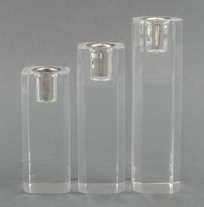 Mid-Century Modern Modern Graduated Lucite Candlestick Holders, 3 For Sale