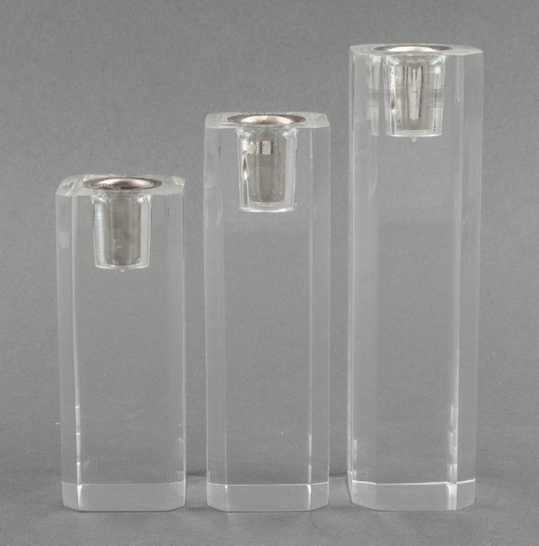 Modern Graduated Lucite Candlestick Holders, 3 For Sale at 1stDibs