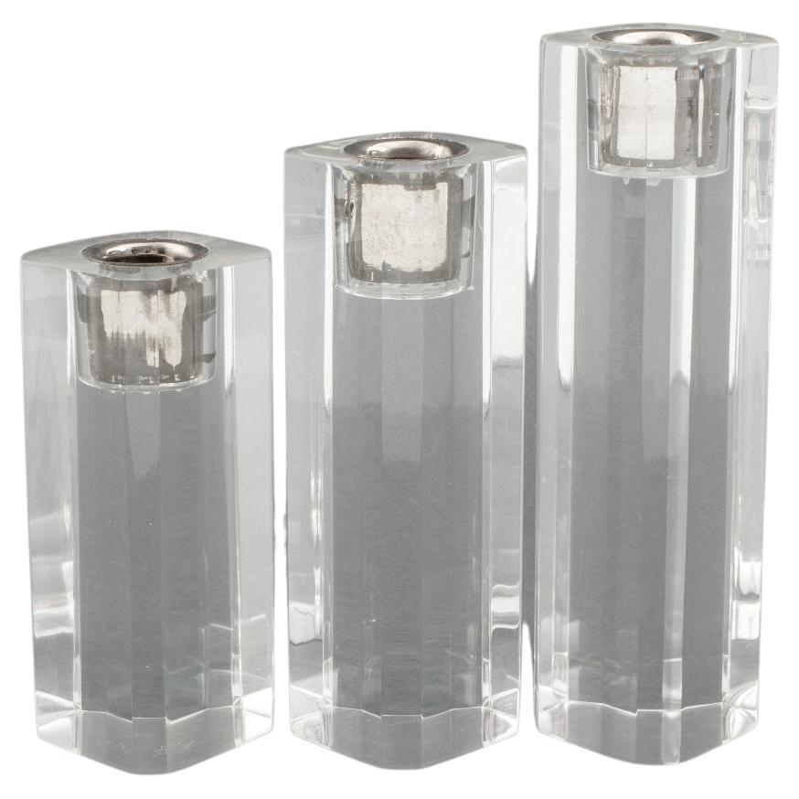 Modern Graduated Lucite Candlestick Holders, 3 For Sale