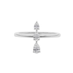 Anello moderno graduato con taglio a pera in oro bianco da 0,3 carati con diamante SI/H Minimalista