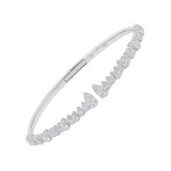 Modern Graduated Pear SI/H 3.05Ct Diamond Open Cuff Bracelet 14k White Gold
