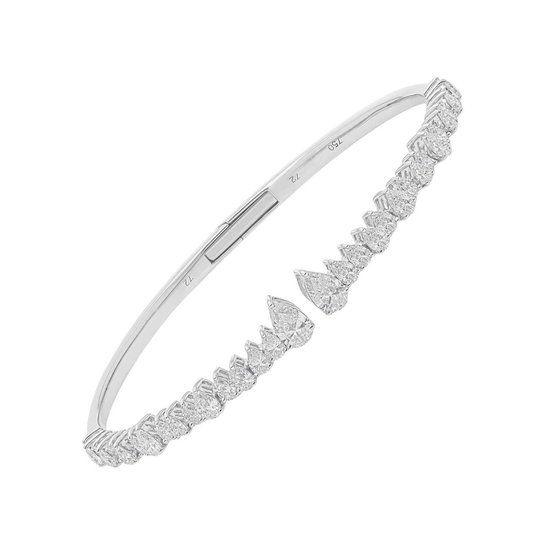 Modern Graduated Pear SI/H 3.05Ct Diamond Open Cuff Bracelet 18k White Gold