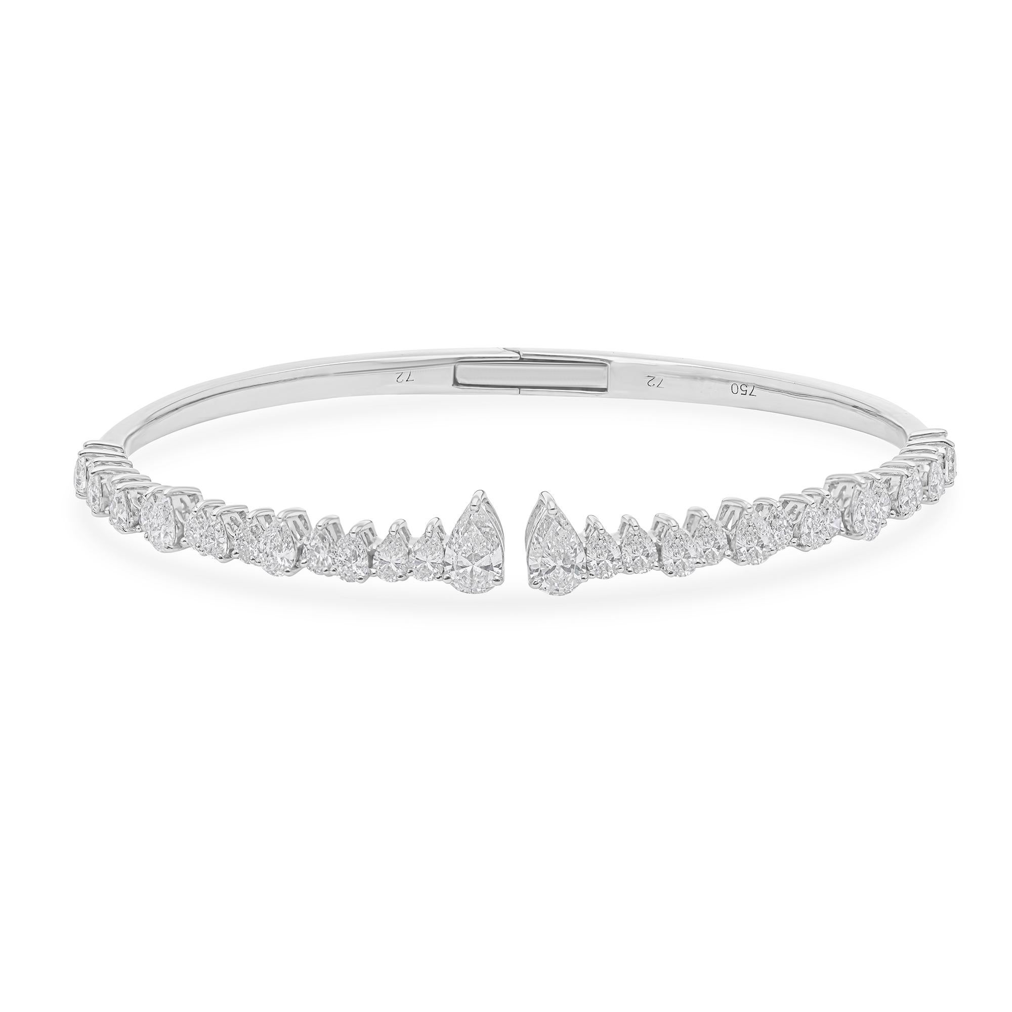 Modernes, abgestuftes, offenes Birnen-SI/H-Diamant-Armband aus 18 Karat Weißgold (Tropfenschliff) im Angebot
