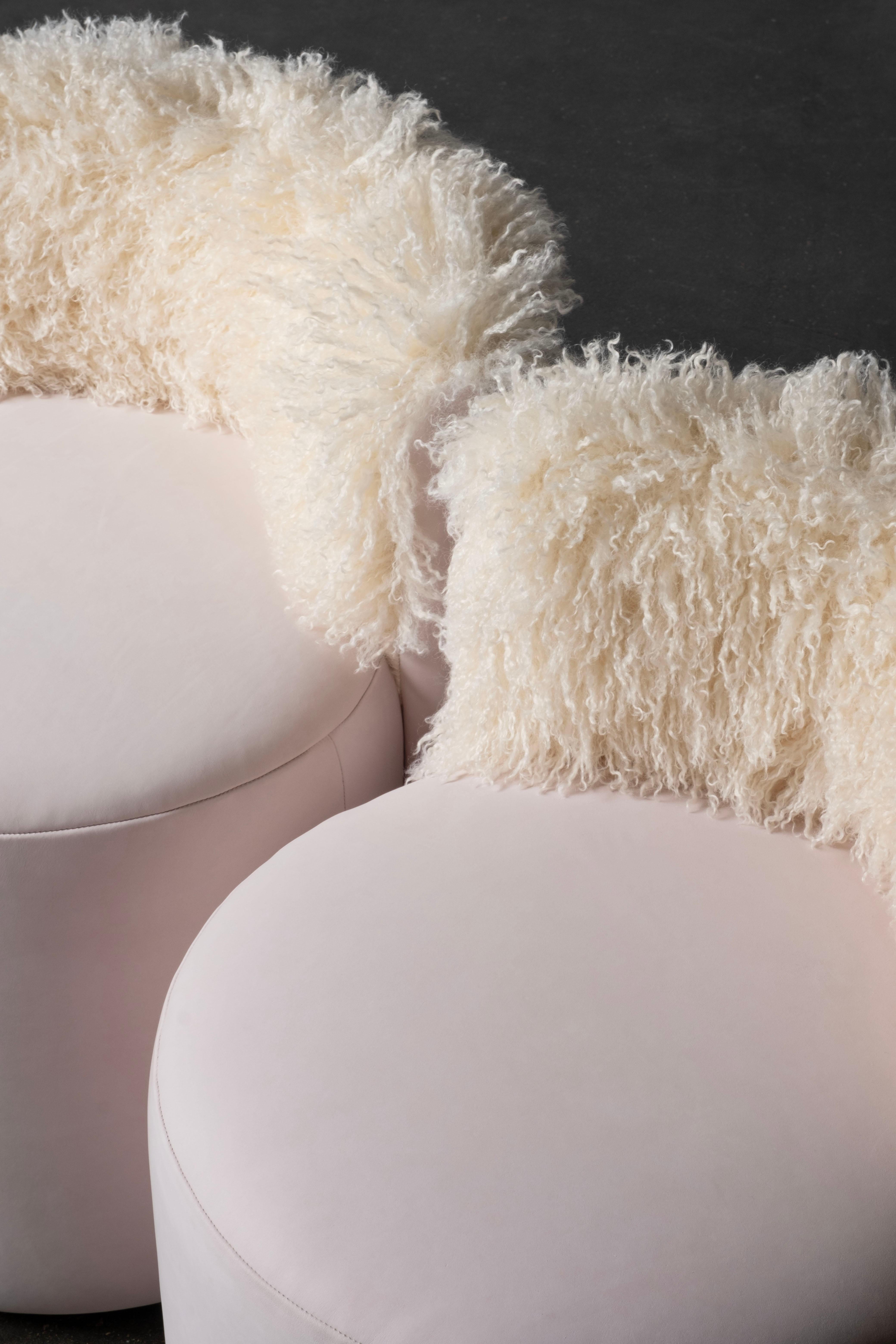 Grand Pouf moderno di metà secolo, Set/2 in nabuk rosa, fatto a mano da Greenapple in vendita 2