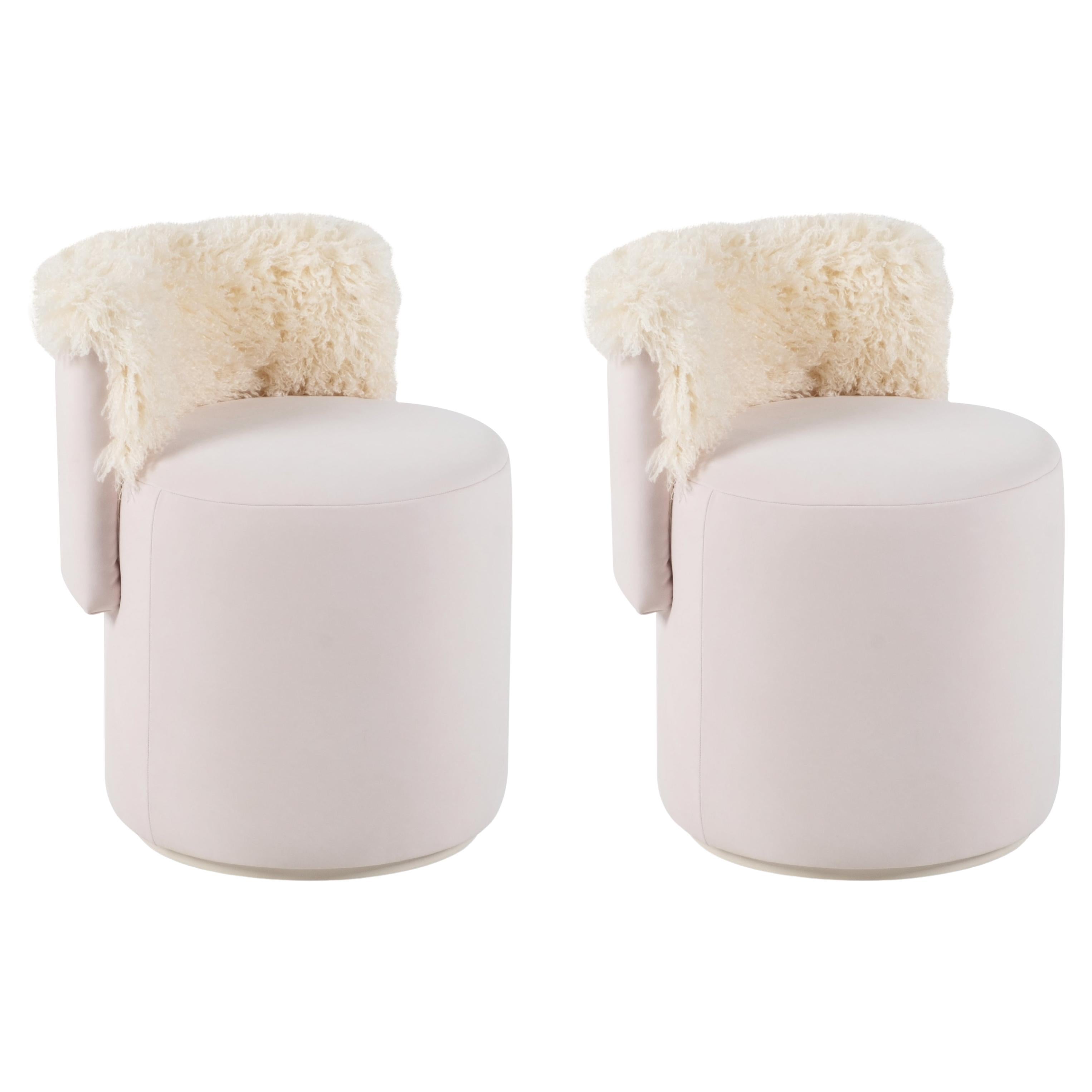 Grand Pouf moderno di metà secolo, Set/2 in nabuk rosa, fatto a mano da Greenapple