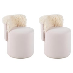 Grand pouf moderne du milieu du siècle, lot de 2 nubuck roses, fabriqués à la main par Greenapple