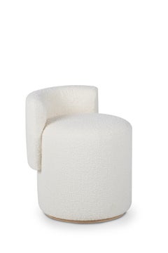 Gran puf moderno de mediados de siglo de algodón bouclé blanco hecho a mano por Greenapple