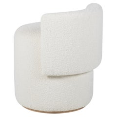 Gran puf moderno de mediados de siglo de algodón bouclé blanco hecho a mano por Greenapple