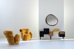 Modern Grass Lounge Chair, Ambar-Mustard Faux Fur, Handmade Portugal Greenapple