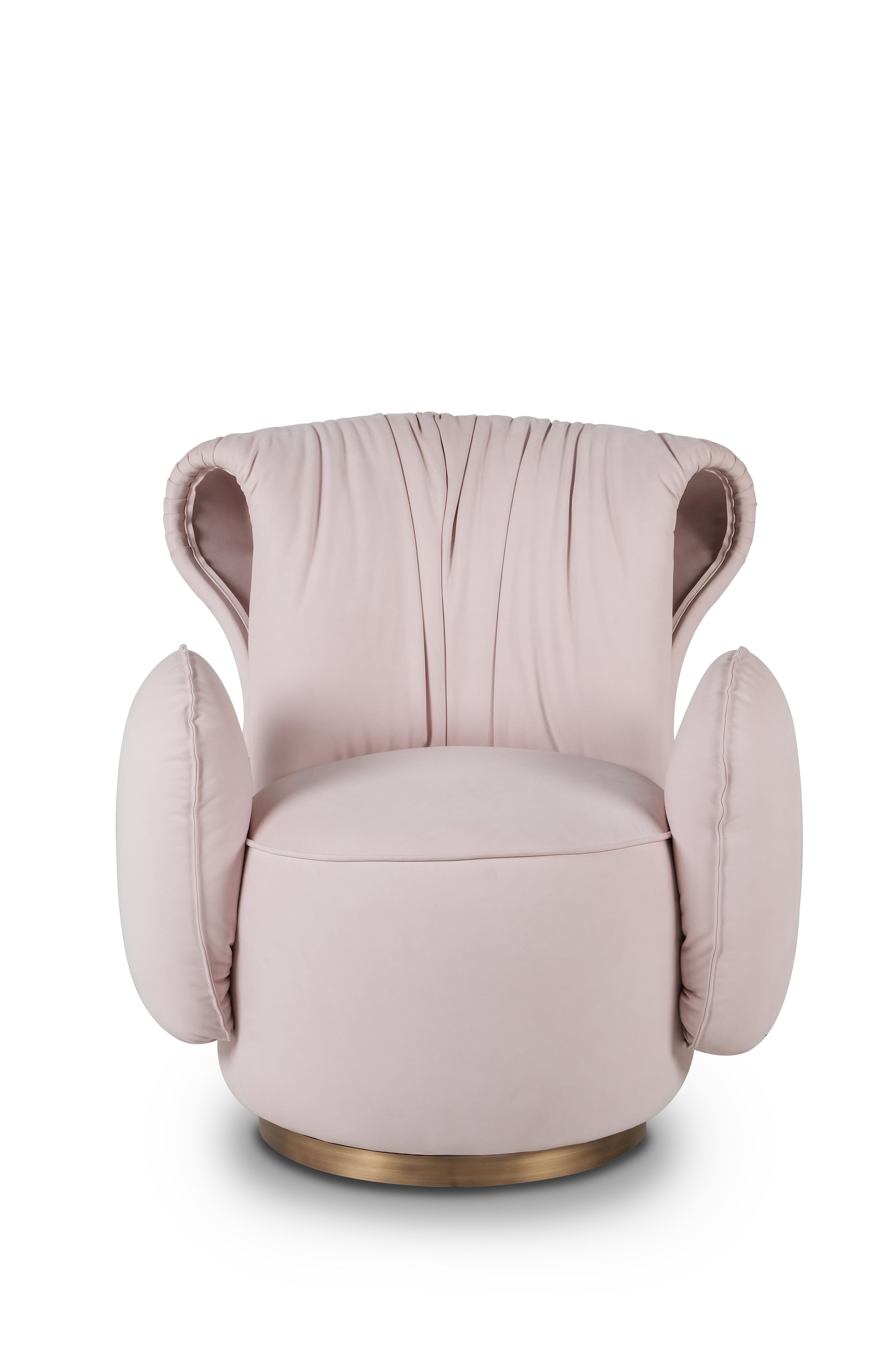 Portuguese Modern Grass Armchair, Pink Nubuck Leather, Handmade in Portugal by Greenapple For Sale