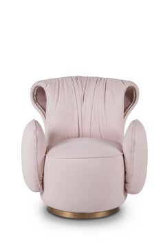 Fauteuil moderne Grass, cuir rose nubuck, fabriqué à la main au Portugal par Greenapple