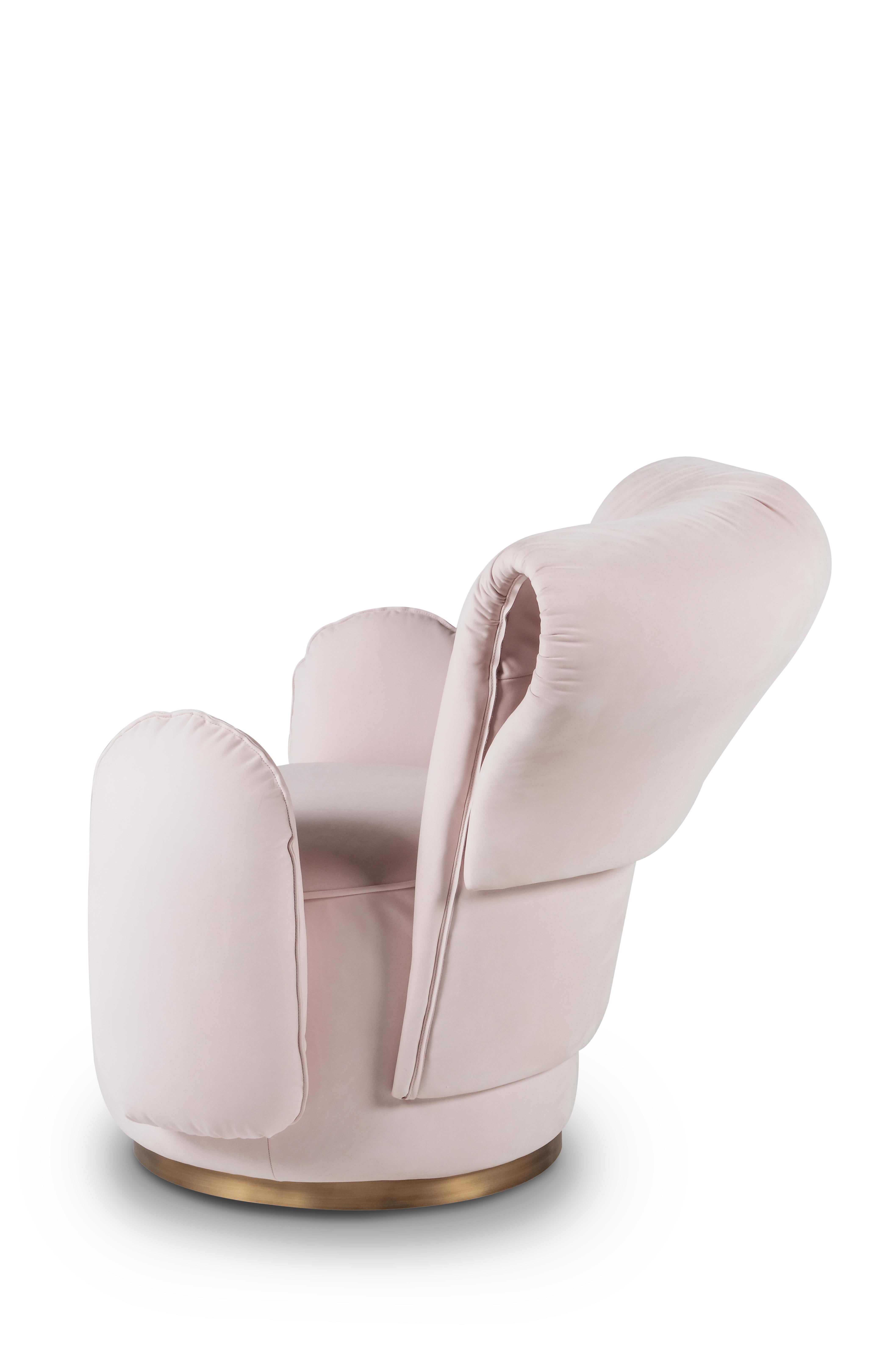 Hand-Crafted Modern Grass Armchair, Pink Nubuck Leather, Handmade in Portugal by Greenapple For Sale