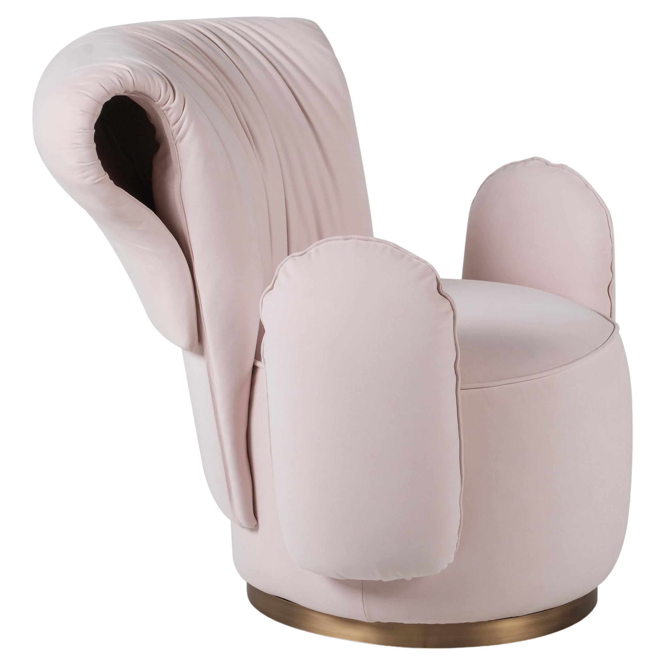 Modern Grass Armchair, Pink Nubuck Leather, Handmade in Portugal by Greenapple For Sale