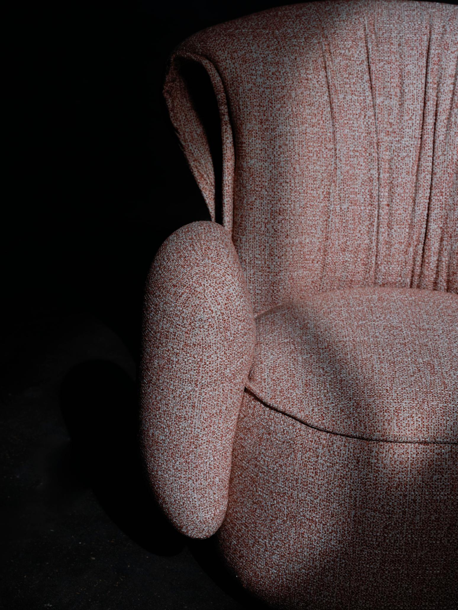 Modern Grass Armchair, Terracotta Jacquard, Handmade in Portugal by Greenapple For Sale 4