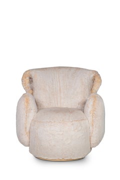 Modern Grass Lounge Chair, Peach Cream Faux Fur, Handmade by Greenapple