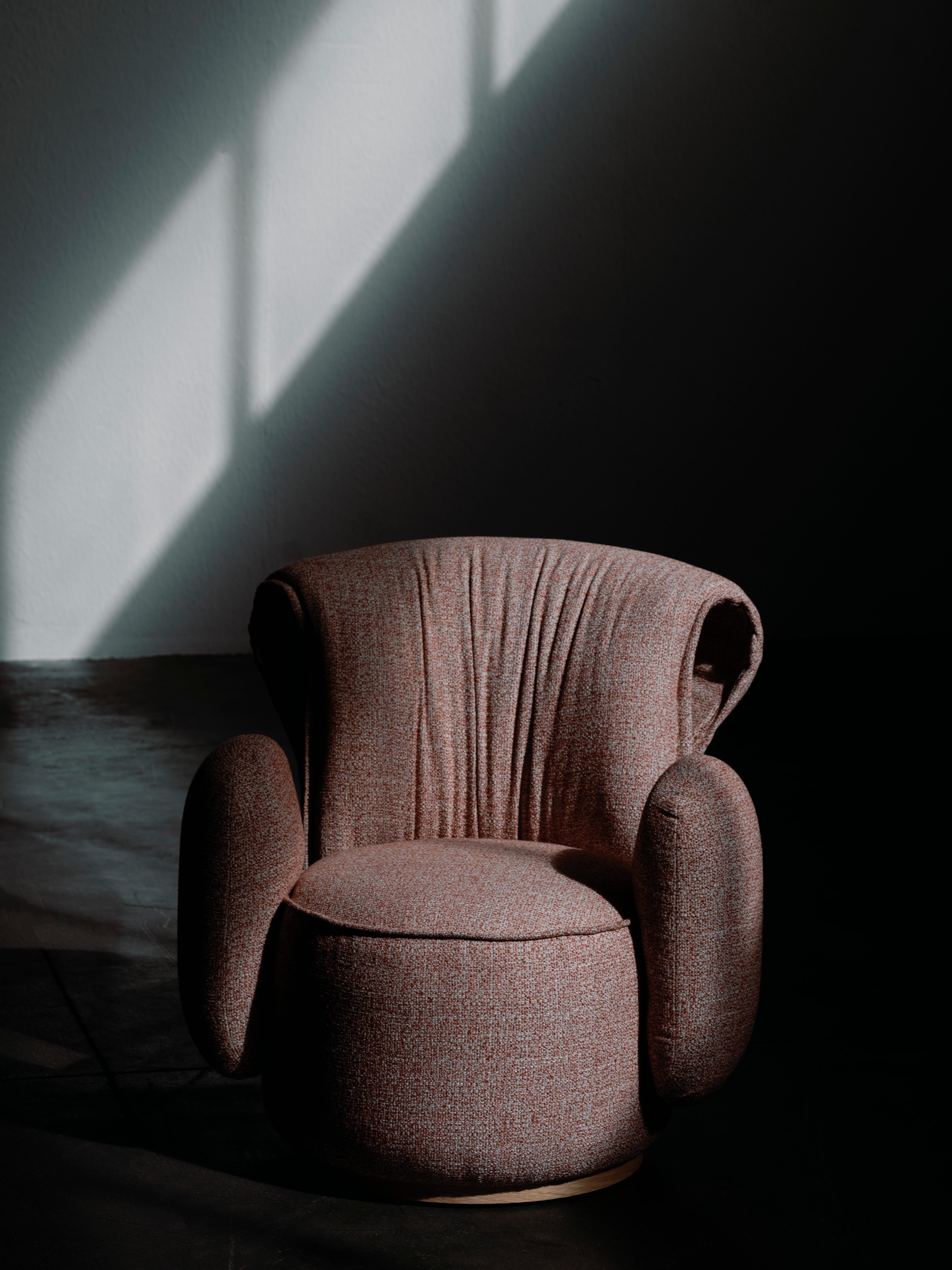 Modern Grass Armchair, Peach Cream Faux Fur, Handmade in Portugal by Greenapple For Sale 5