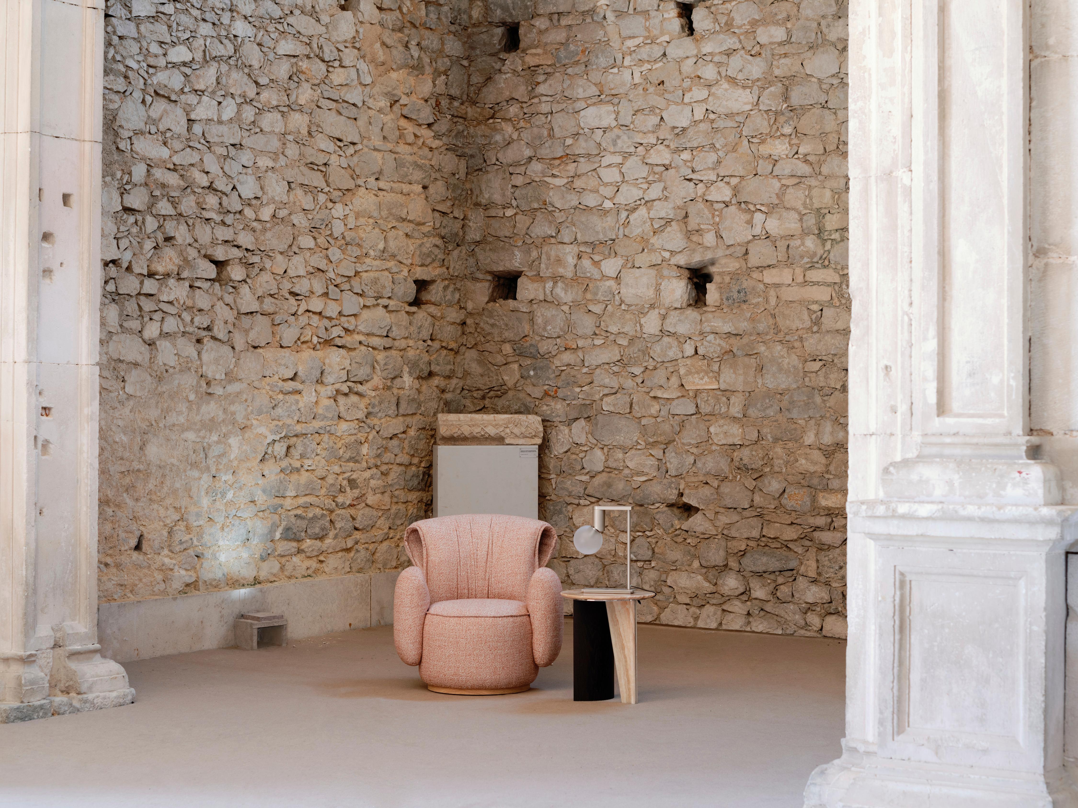 Modern Grass Armchair, Peach Cream Faux Fur, Handmade in Portugal by Greenapple For Sale 6
