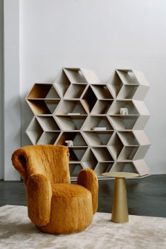 Modern Grass Lounge Chair Set/2, Ambar-Mustard Faux Fur, Handmade by Greenapple